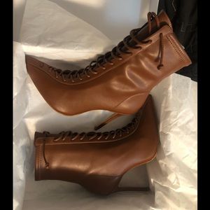 SCHUTZ Tennie Leather Booties Deep Nude Sz 7.5